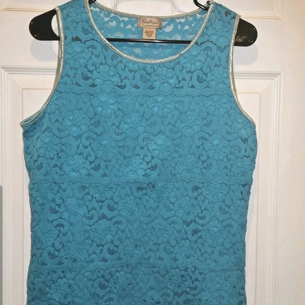 Perceptions Teal Lace Tank Top